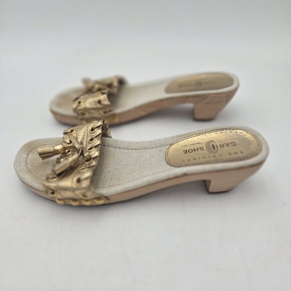 THE ORIGINAL CAR SHOE Gold Tassel Wooden Slip On Italy Womens 35 4.5 Leather - Picture 3 of 11